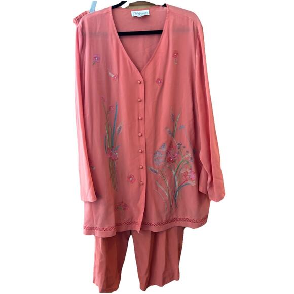 Silk Assets Diane Von Furstenberg 3 Piece Tunic Suit Sz XL 100% Silk Bohemian - Picture 1 of 11